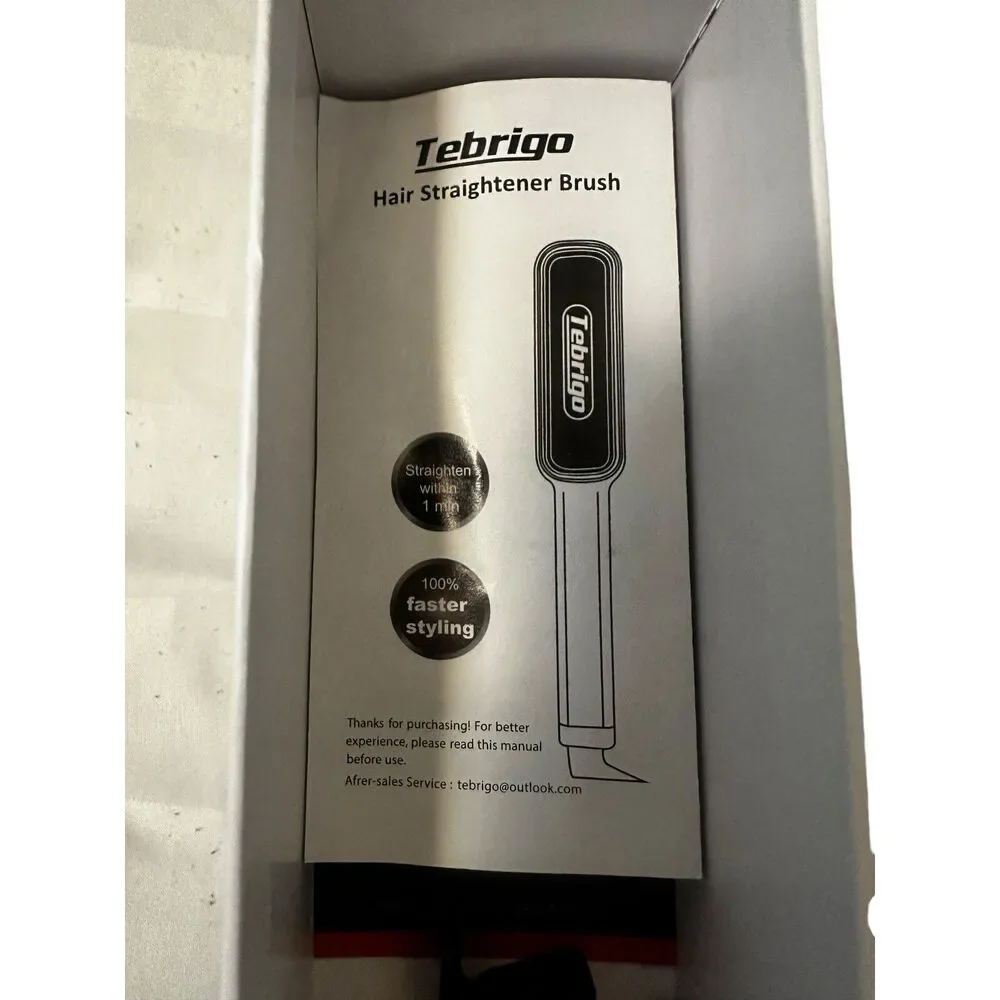 Tebrigo Hair Straightener Brush Heat Styling Tool Corded. Black Pink Open Box